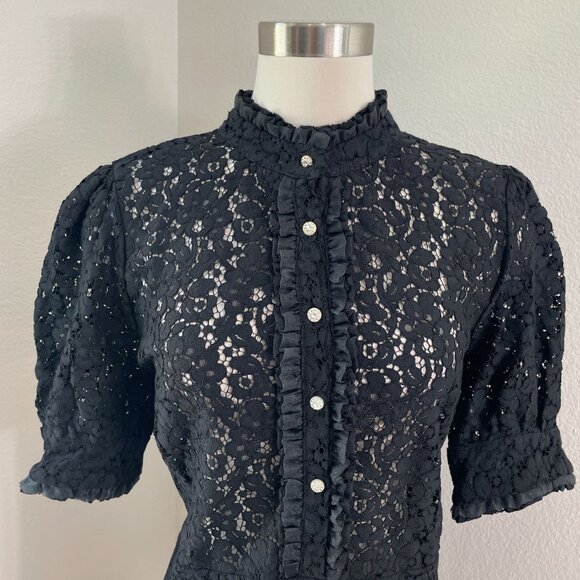 NEW Zara Womens Plus XXL Black Lace Dress Ruffle Details & Jewel Buttons - Picture 3 of 16